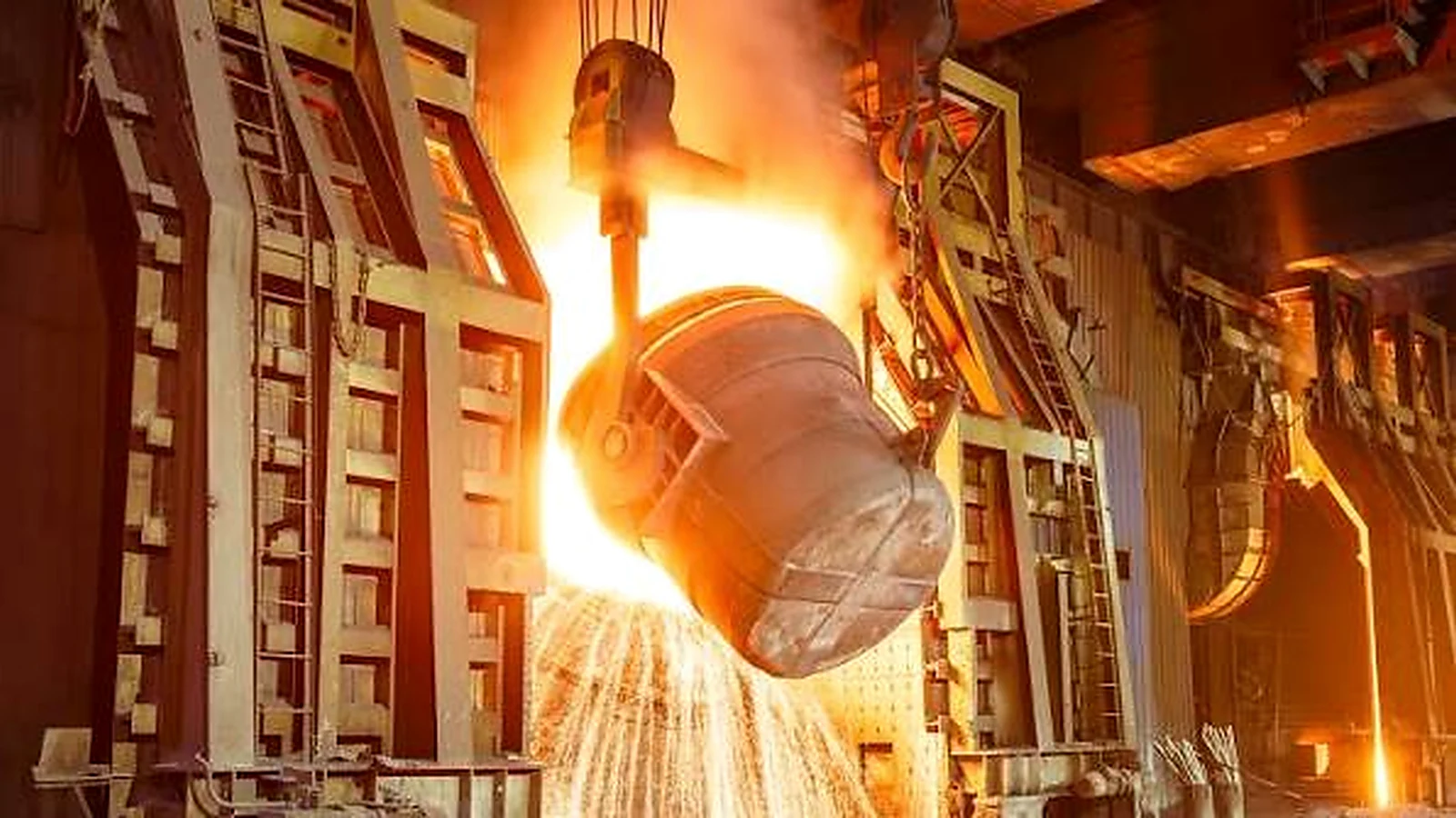 Molten steel being poured during casting